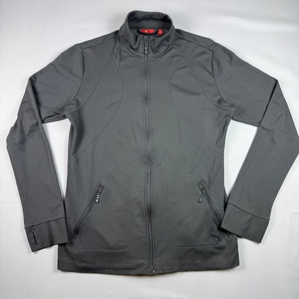 Puma Womens Gray Full Zip Track Jacket Thumbholes XL Charcoal Athletic Jacket